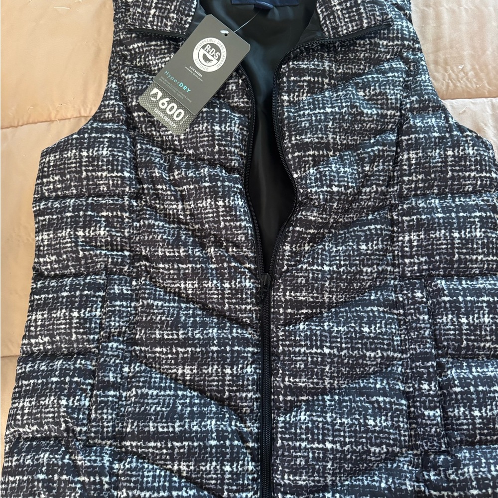 Lands' End Black and White Patterned Puffer Vest